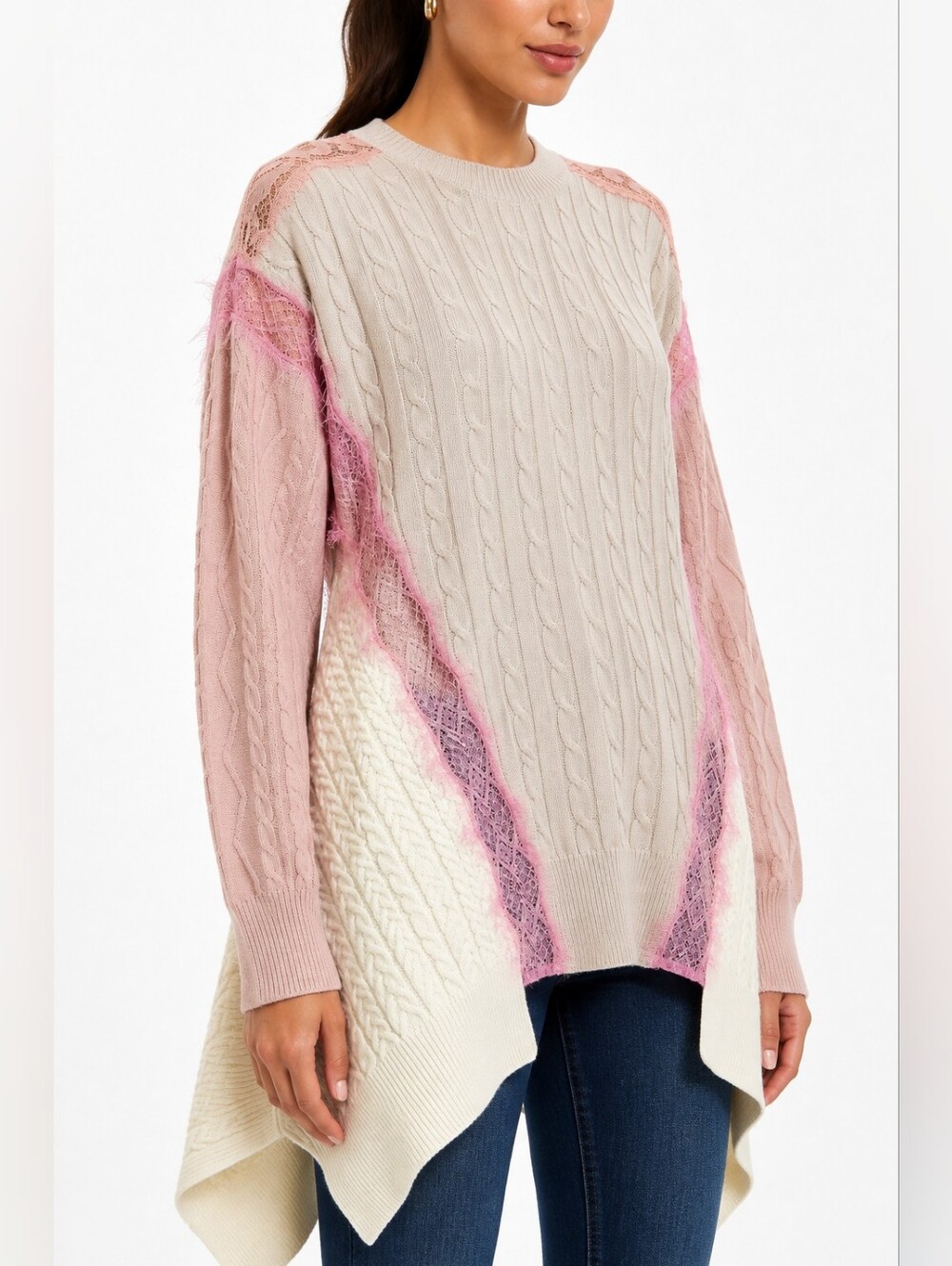 NWT Stella McCartney $1225 Ivory Lace Cable Knit Wool Asymmetrical Sweater XS